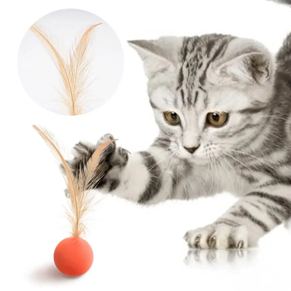 

Игрушечный мяч с забавными перьями, Интерактивная игрушка из вспененного этилвинилацетата, игрушки для домашних животных, игрушечный мяч, товары для котят, плюшевые игрушки I9s8