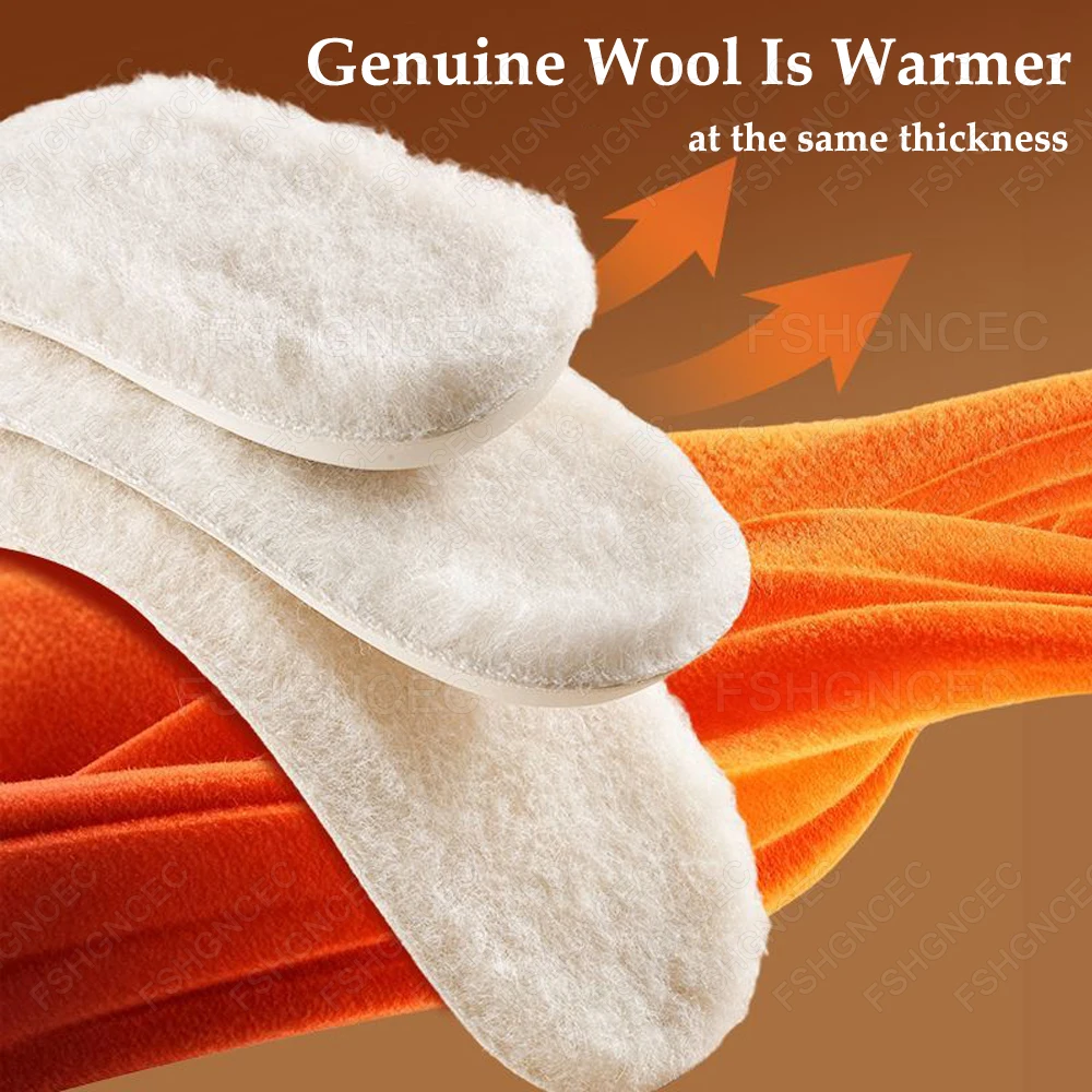 Einlegesohlen aus echter Wolle für Stiefel und Schuhe, Einsätze aus weichem, hochelastischem Latex, stoßdämpfende Einlegesohlen für Winterfüße, wärmende Einlegesohle – Detail 7
