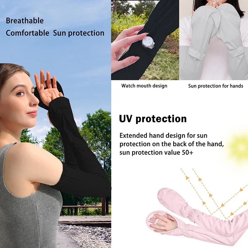 1 Pair Large Size Sun Protection Ice Silk Sleeve Gloves Outdoor Driving UV Loose Breathable Arm Cover Full Finger Arm Guard