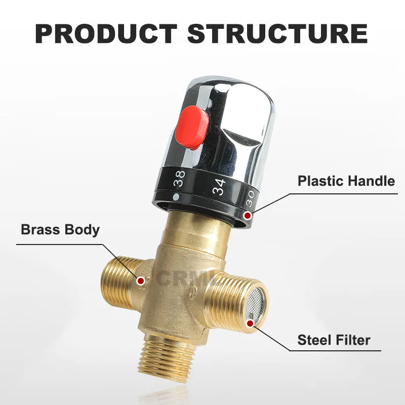 Brass Thermostatic Mixing Valve Silver Plating Bathroom Faucet Temperature Mixer Control Thermostatic Valve Home Improvement