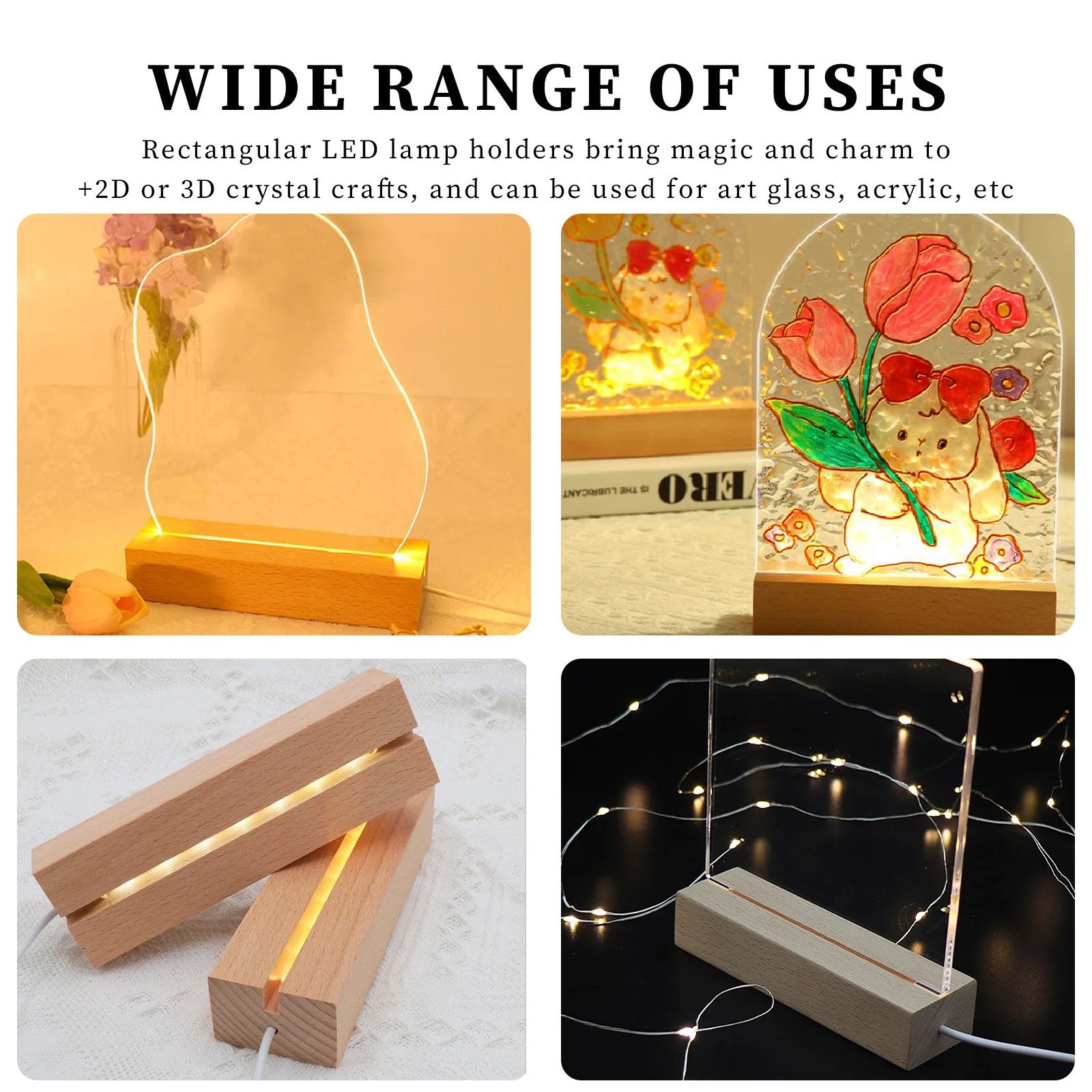 USB Powered Wooden Lighted Base Environmental Protection Solid Wood Light-emitting Base DIY Art Crafts for Crystal Glass Acrylic