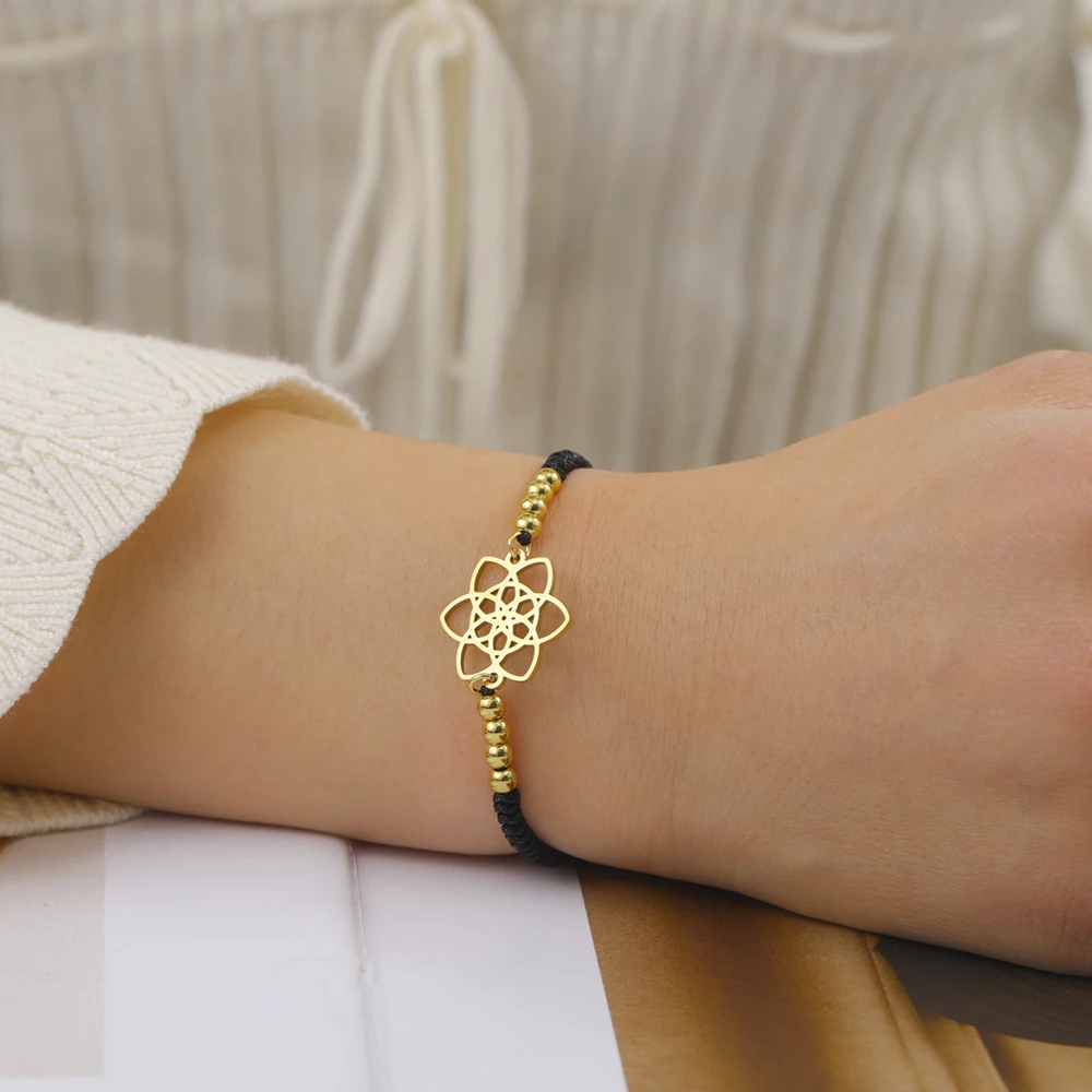 Dawapara Vintage Seed of Life Armband Leistungsstarke heilige geometrische Figuren Yoga Schmuck Edelstahl Paar Armband – Detail 8