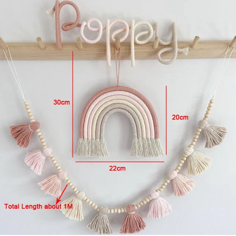 Nordic Wall Hanging Rainbow + Wood ead Tassel Banner Nursery Children's Room Decoration Ornaments  Home Wall Hanging Decor 3