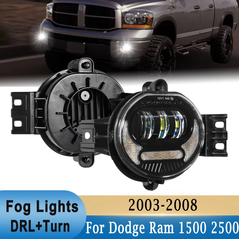 

66W LED Fog Light Assembly with White DRL+Yellow Turn Light for Dodge Ram 1500 2002-2008 Ram 2500/3500 2003-2009 6600LM 6000K