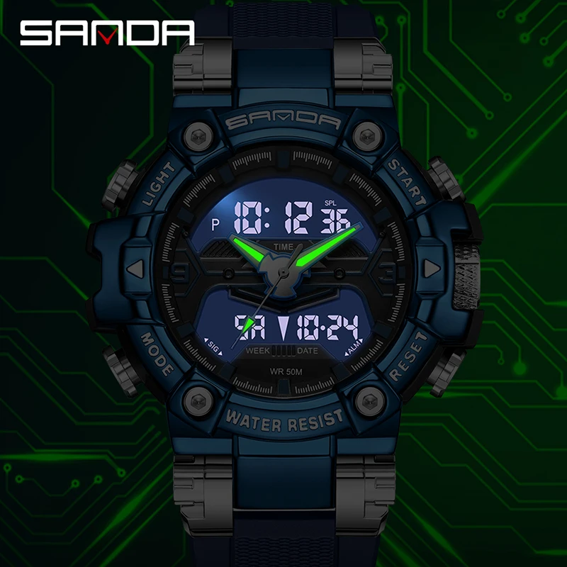 SANDA 3186 Top Brand New Men's Sports Military Hyun-chae Case Waterproof Multifunction Wristwatch Digital Watch For Men Clock