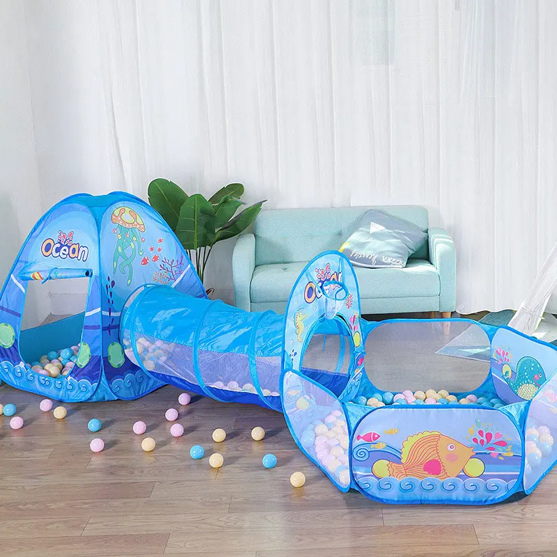 3 in 1 Children's Tent Toy Ball Pit Pool House Portable Children Tipi Tents Crawling Tunnel Pop Up Tent House Kids Camping Tent 2