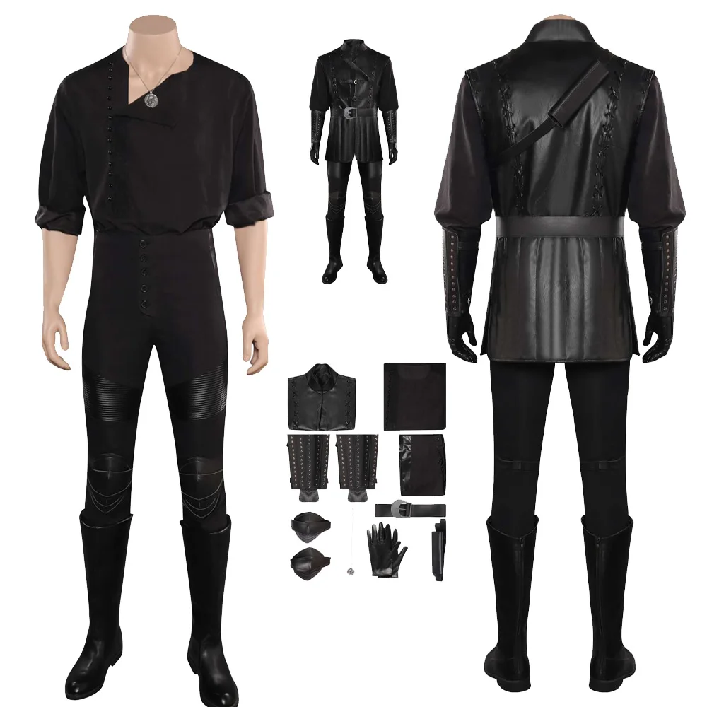 

Geralt Cosplay Shirt Pants Vest Necklace Male Costume TV Witch Outfits Men Roleplay Halloween Carnival Party Disguise Suit