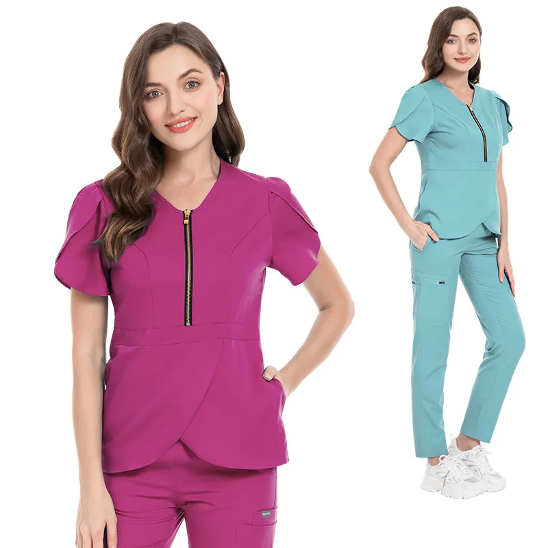 

Doctor's Surgical Suit Set Women Slim Fit Nurse Uniforms short sleeved V-Neck Scrub Set Beauty Salon Pharmacy Dentist Workwear