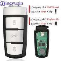 Jingyuqin สมาร์ทรีโมทกุญแจรถ FOB 3 ปุ่ม 433MHz PCF7946 ID48/ID46 สําหรับ VW Volkswagen Passat CC 2005-2014 3C 0959752 บีจี/บา
