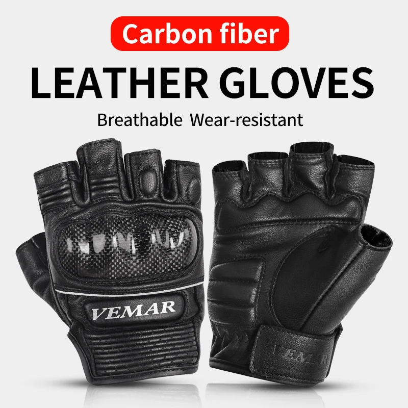 

Summer Motorcycle Riding Leather Gloves Retro Racing Rider Breathable Anti Drop Men Women Sheepskin Half-Finger Cowhide Gloves
