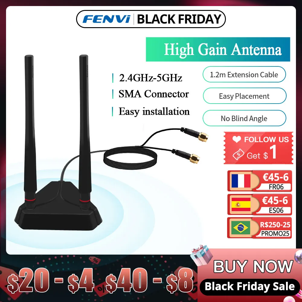 Conjunto de Antenas Externas Dual Band Adaptador Pcie Alto Ganho 2.4g 5ghz 6dbi Intel Ax210 Ax200 9260ngw Cartão Wifi Desktop