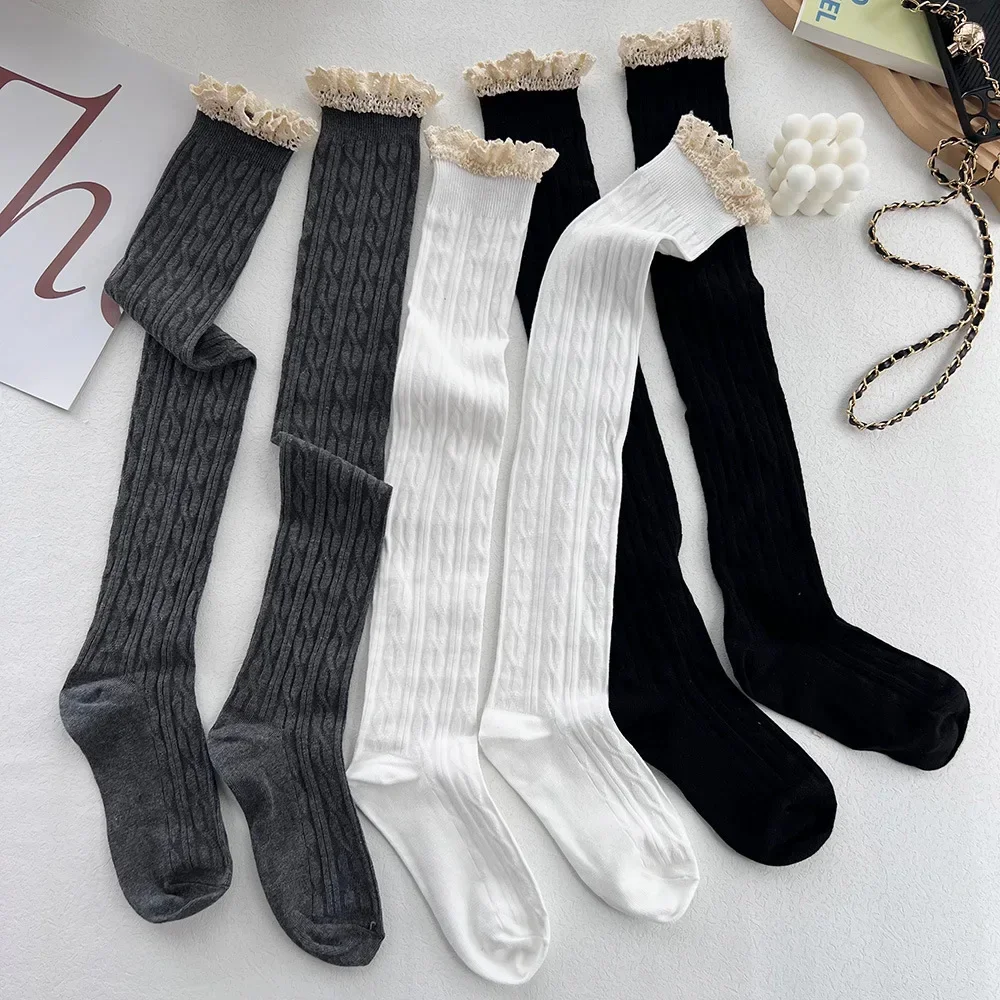 Description Picture 4 of itemSexy Lace Up Long Knee Socks Women Over Knee Thigh High Stockings Fashion Casual Ladies Girls Warm Knitting Tall Tube Tights