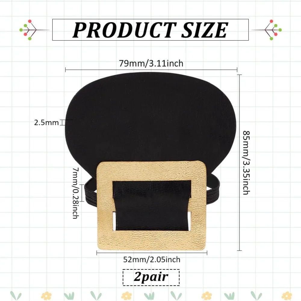 2 Pairs Colonial Shoe Buckle Accessories Black & Gold Shoe Buckles Colonial Covers PU Leather Buckles