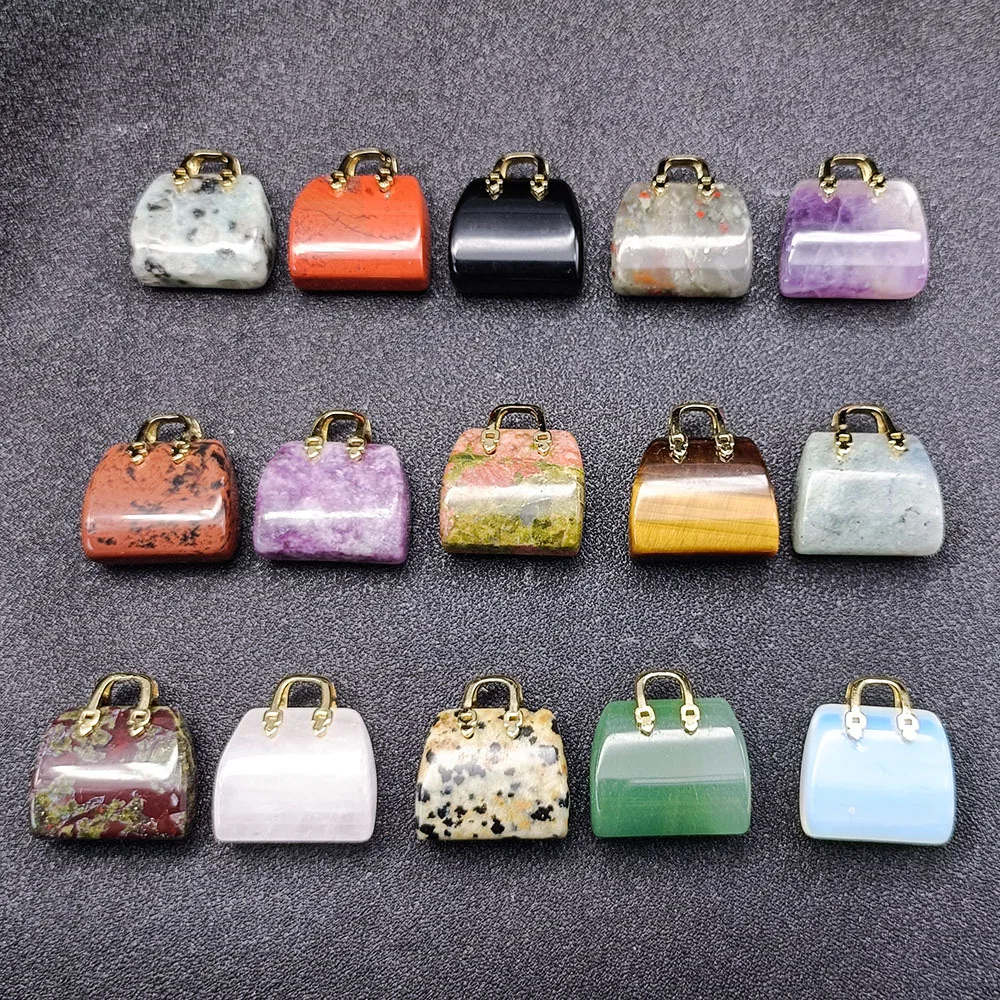 15pcs Natural Stone Mini Bag Ornament Healing Crystal Reiki Gemstone Pendant Crafts Home Decoration Gift