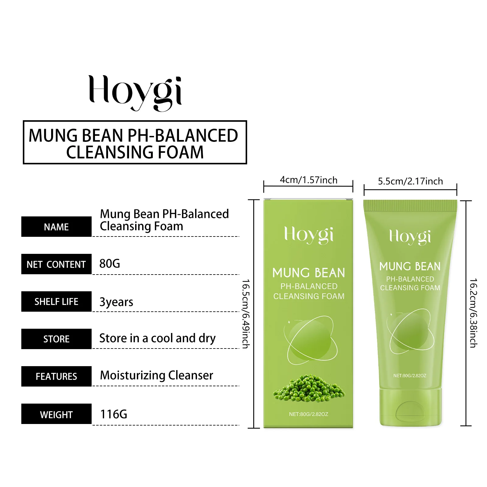 Hoygi Mung Bean Moisturizing Cleanser Gentle Cleansing Pores, Tender and Not Tight, Moisturizing Skin Care Cleanser 80g 5