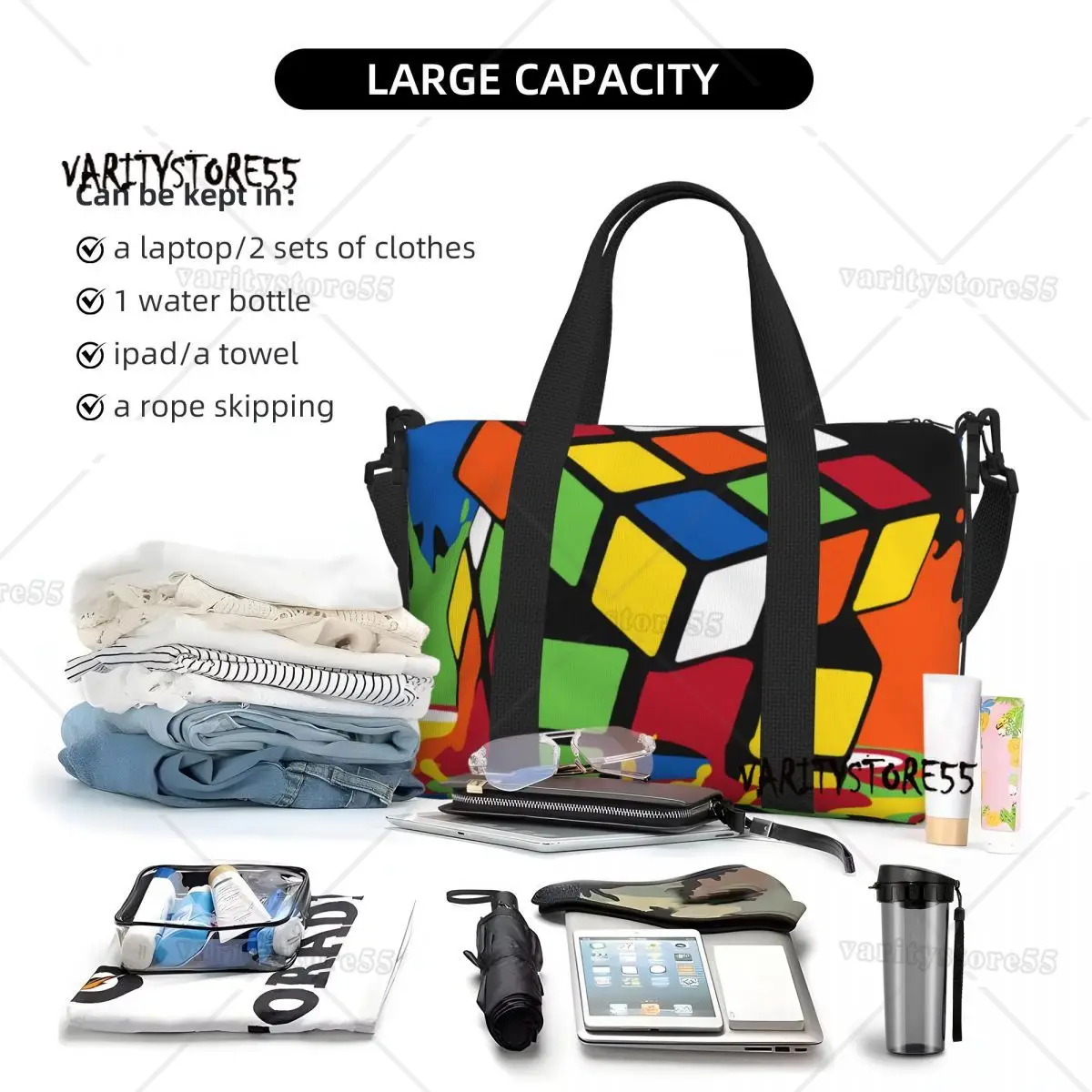 Large Melting Rubiks Cube Tote Bag Women Geometric Math Magic Shoulder Shopping Gym Beach Travel Bag