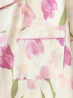 Ensemble deux pièces confortable à revers et imprimé floral tulipe, haut à manches courtes avec poches et short à nœud, pyjama pour femme, vêtements de détente, adapté à un usage domestique 4
