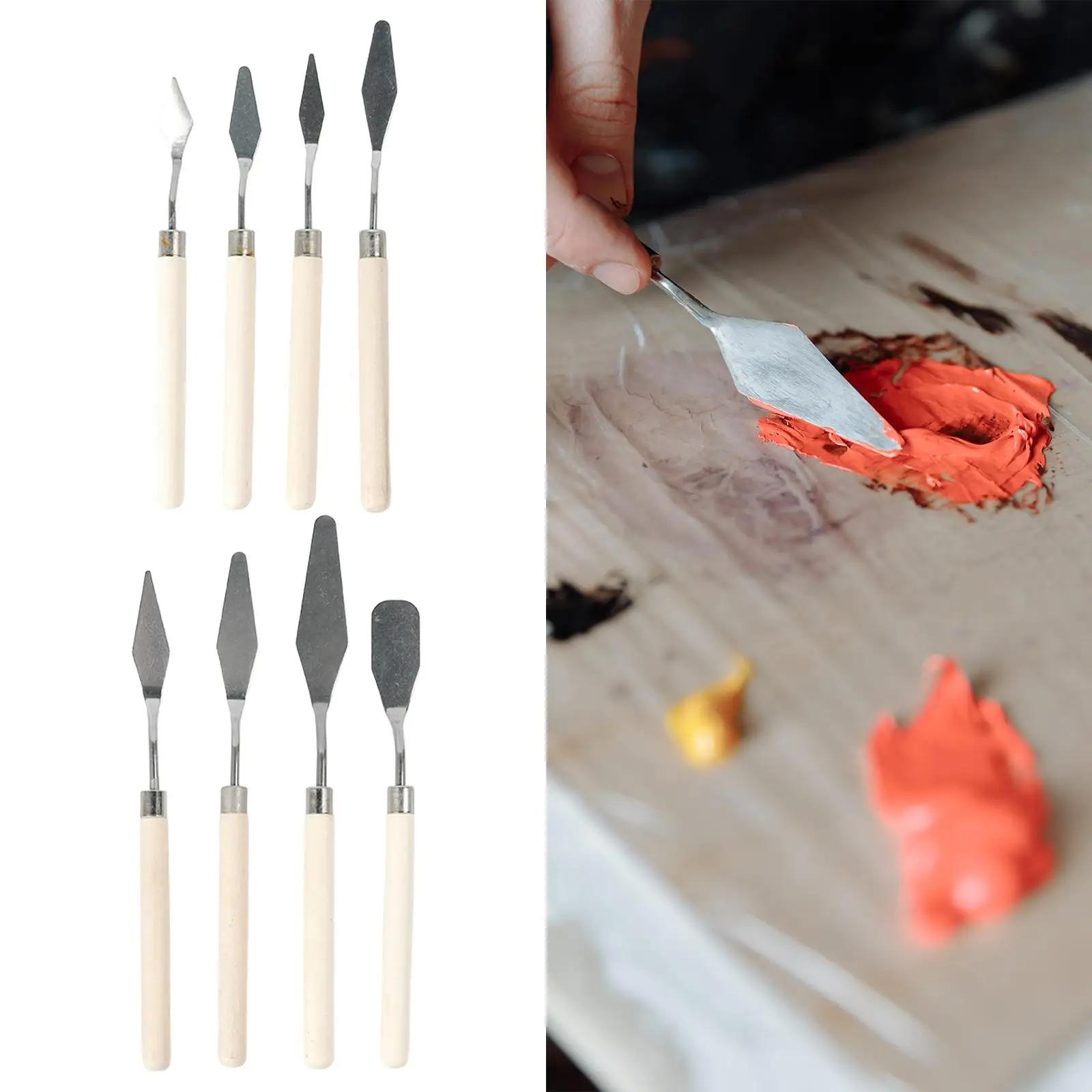 8Pcs Painting Knives Set Wood Handle Paint Knife Oil Painting Accessories  Palette Knife for Watercolor Oil Canvas Acrylic Paint - AliExpress
