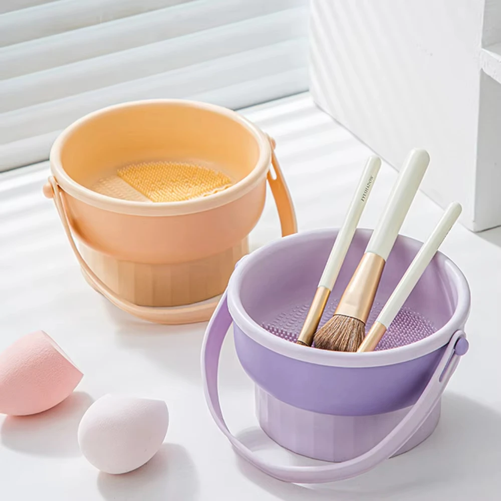 3-In-1 Makeup Brush Cleaning Bowl Makeup Brush Washing and Drying Tools Brushes Powder Puff Dry Cleaning Silicone Drying Shelf