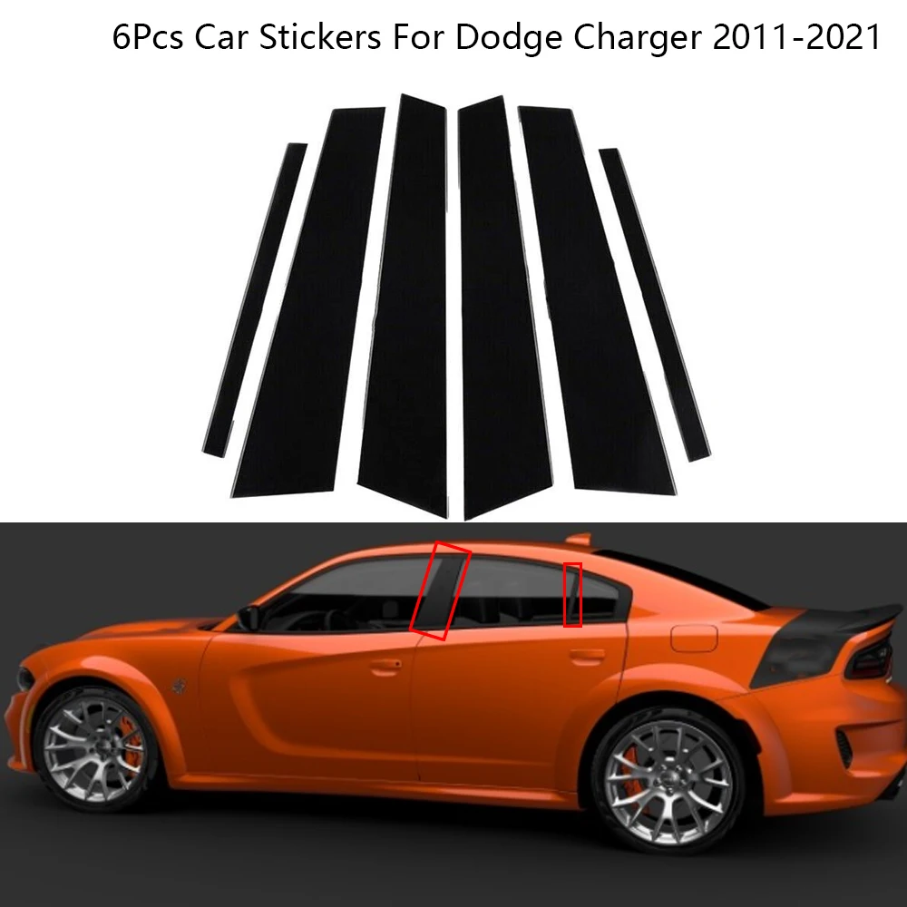 

6Pcs Carbon Fiber Black Door Window Trim Pillar Posts Molding Cover Stickers For Dodge Charger 2011-2021 Car Accessories