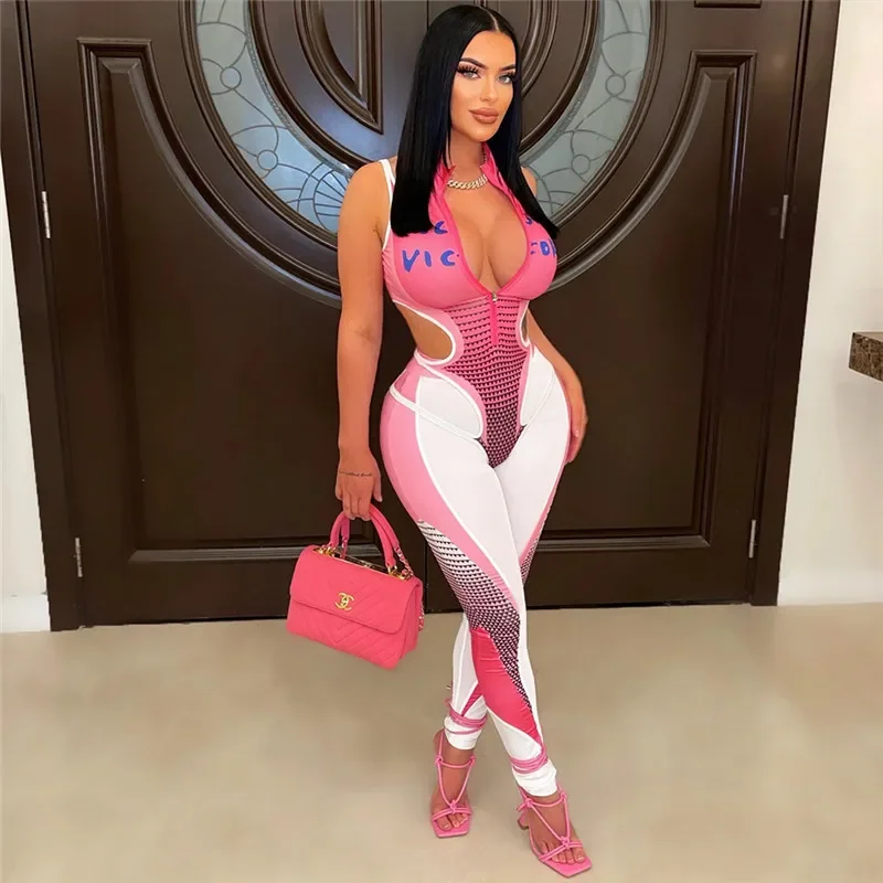 

Summer Sexy Women Two Piece Set Bodycon Sleeveless Cut Out Letter Print Bodysuit and Pencil Pants 2023 Outfits Active Tracksuits
