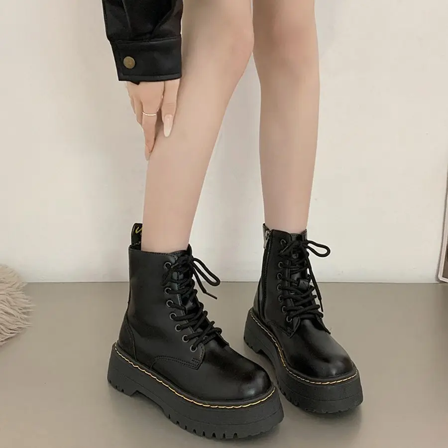 

Lace Up Lolita Boots Women's Rubber Shoes Rain Boots-Women Clogs Platform Round Toe Med Black 2023 Ladies Summer Ankle Rock Lace