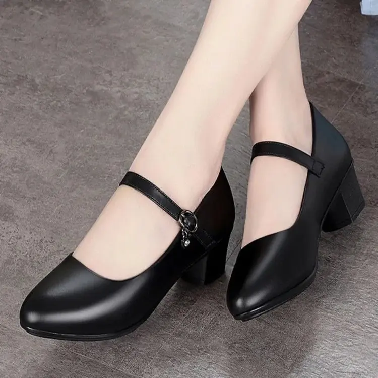 2026 Neue Schwarze Mary Jane Damenschuhe Blockabsatz Mittlerer Absatz Büro Schnallenverschluss Pumps – Detail 3