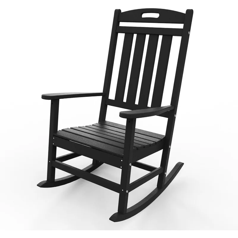 

Outdoor Rocking Chair, Looks Like Wood, High Back Poly Lumber Patio Rocker Chair, 365Lbs Support, All-Weather Porch Rocking