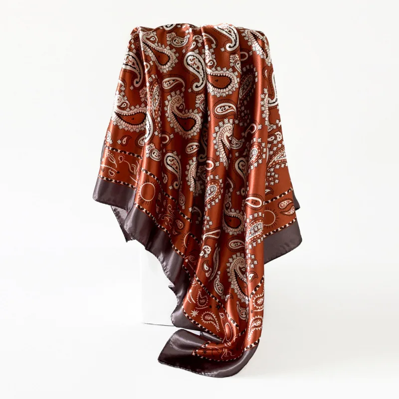 New 90*90cm Muslim Brand Women Silk Scarf Bandanna Fashion Bohemian Pattern Square Hijab Lady Wrap Headband foulard muffler