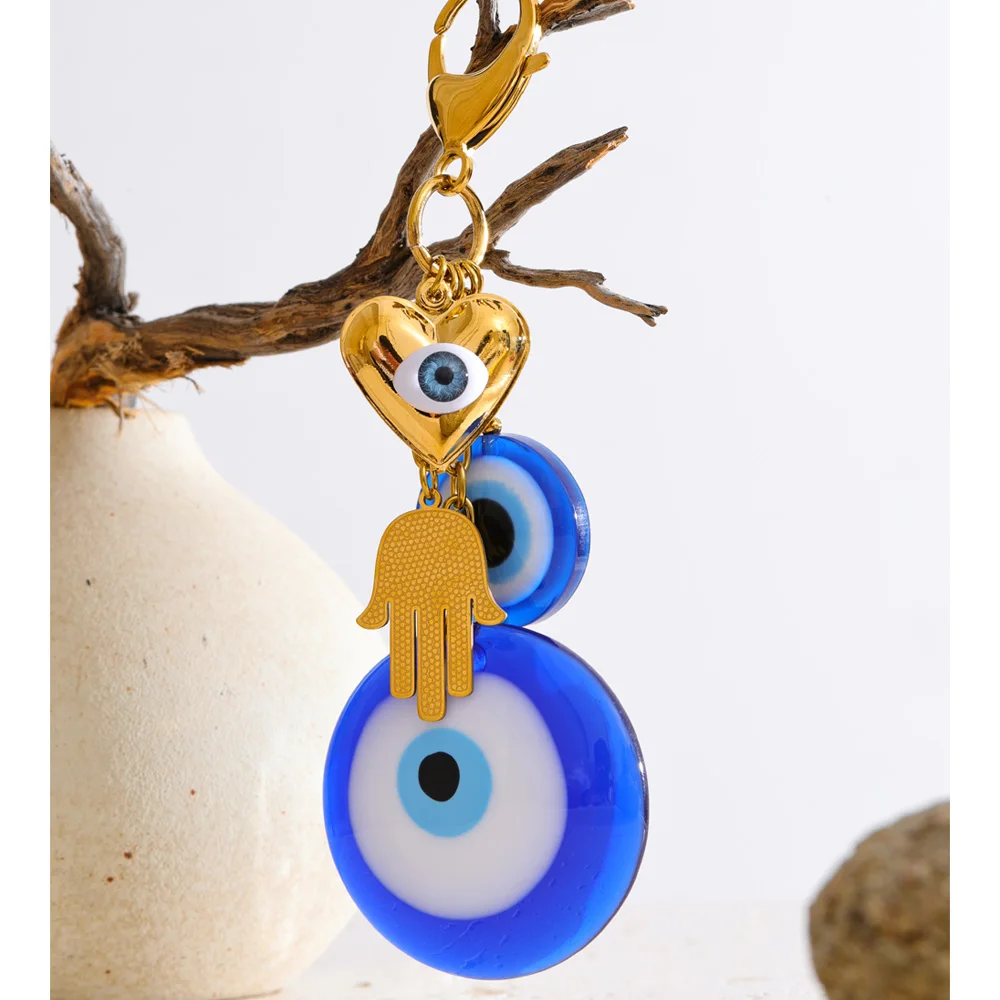 Yhpup Pendant Keychain Blue Resin 18K Gold Plated