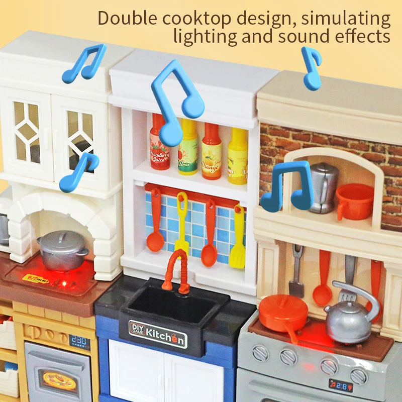 DIY Kid Play House Simulation Kitchen Pretend Toys Kitchenware Lighting and Sounds Cooking Game Set Children Fun Educational Toy 4