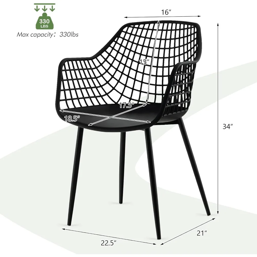 Modern Dining Chairs Set of 4 - Black Arm Chair with 15" High Backrest, Powder-Coated Metal Legs, Anti-slip Foot Pads 3