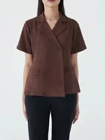 BJTZ 2026 Spring Summer Women Solid Color Single Breasted Short Sleeve Jacket Office Casual Work Tops - Image 3