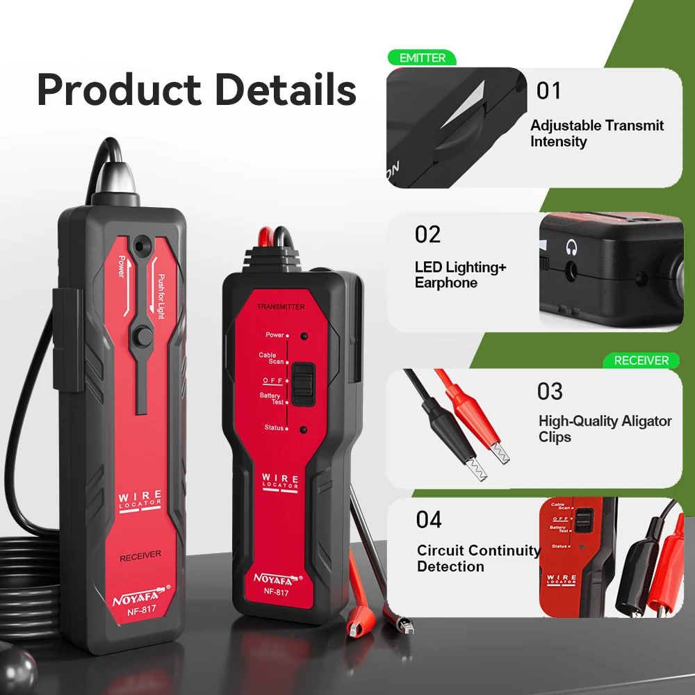 Noyafa Underground Cable Locator NF-817 Visual Fault Wire Tracer Anti-Interference Cable Tester Professional Cable Finder 6