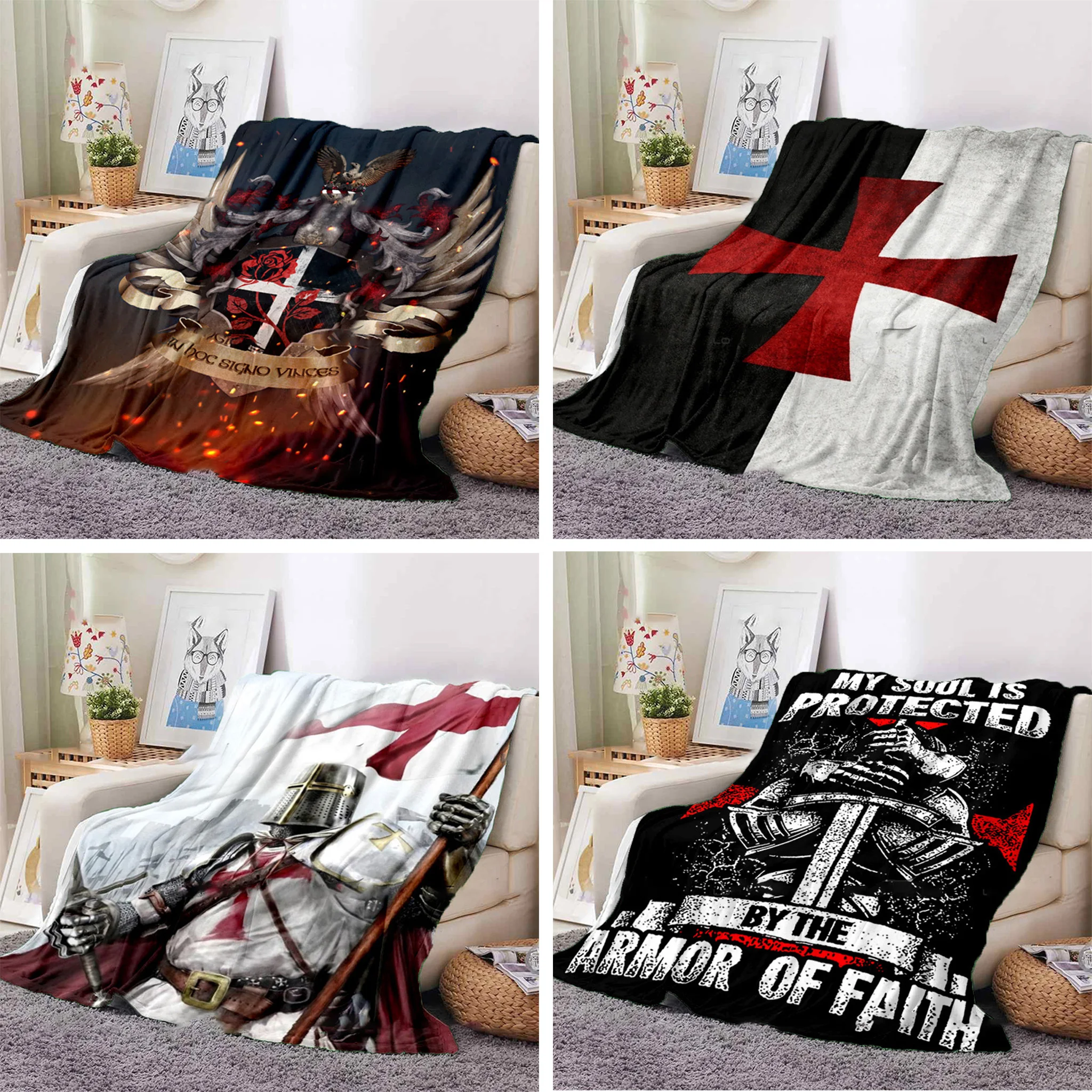 

Crusader Cross Pattern Blanket Templar Knights Warm Flannel Thin Blanket Portable Home Travel Office Lunch Break Blanket