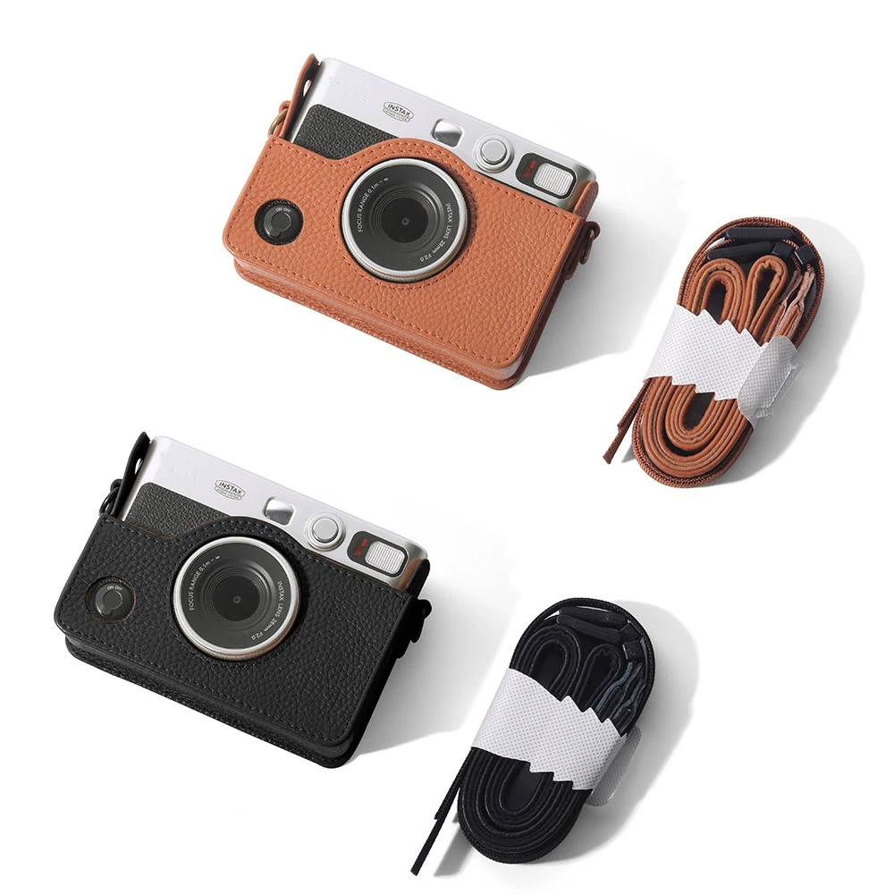 Genuine Retro Leather Case for Fujifilm Instax Mini EVO Instant Camera Storage Bag Soft Protective Shell with Shoulder Strap