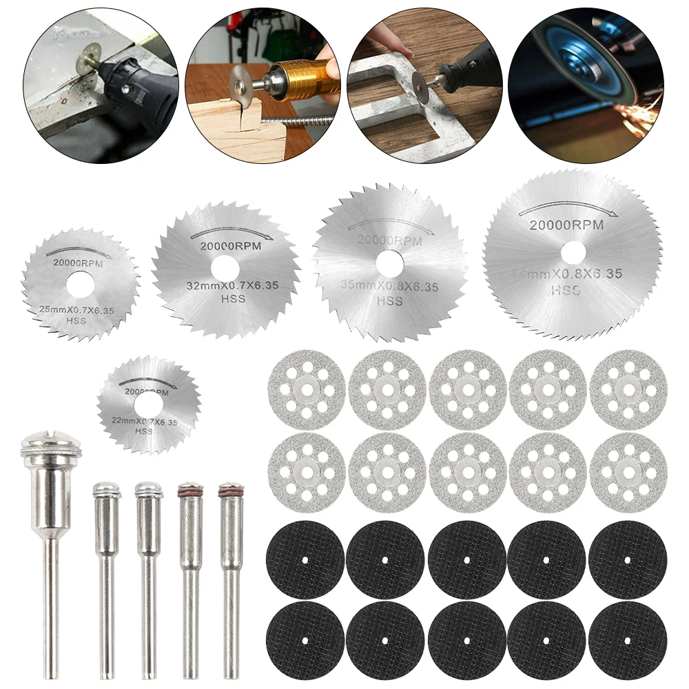 

32 Pcs Mini Circular Saw Blade Set for Dremel Accessories Metal Cutting Rotary Tools Sanding Grinding Wheel Cutting Disc