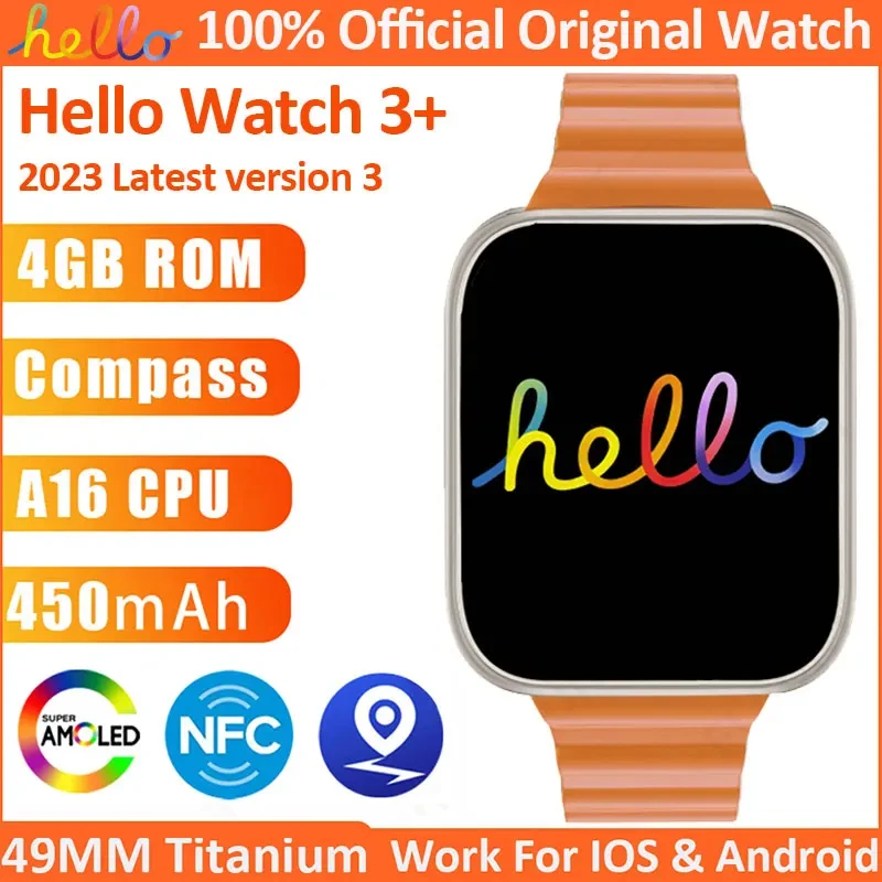 Hello Watch-reloj inteligente 3 Plus Ultra 2, Original, AMOLED, 4GB de ROM, NFC, brújula, Bluetooth, llamada, música, para Apple, nuevo