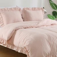 104″x90″ Lotus Leaf Edge Bedding Duvet Cover Set Large Double Bed Bedroom Soft Washed Polyester 1 Duvet Cover + 2 Pillowcases
