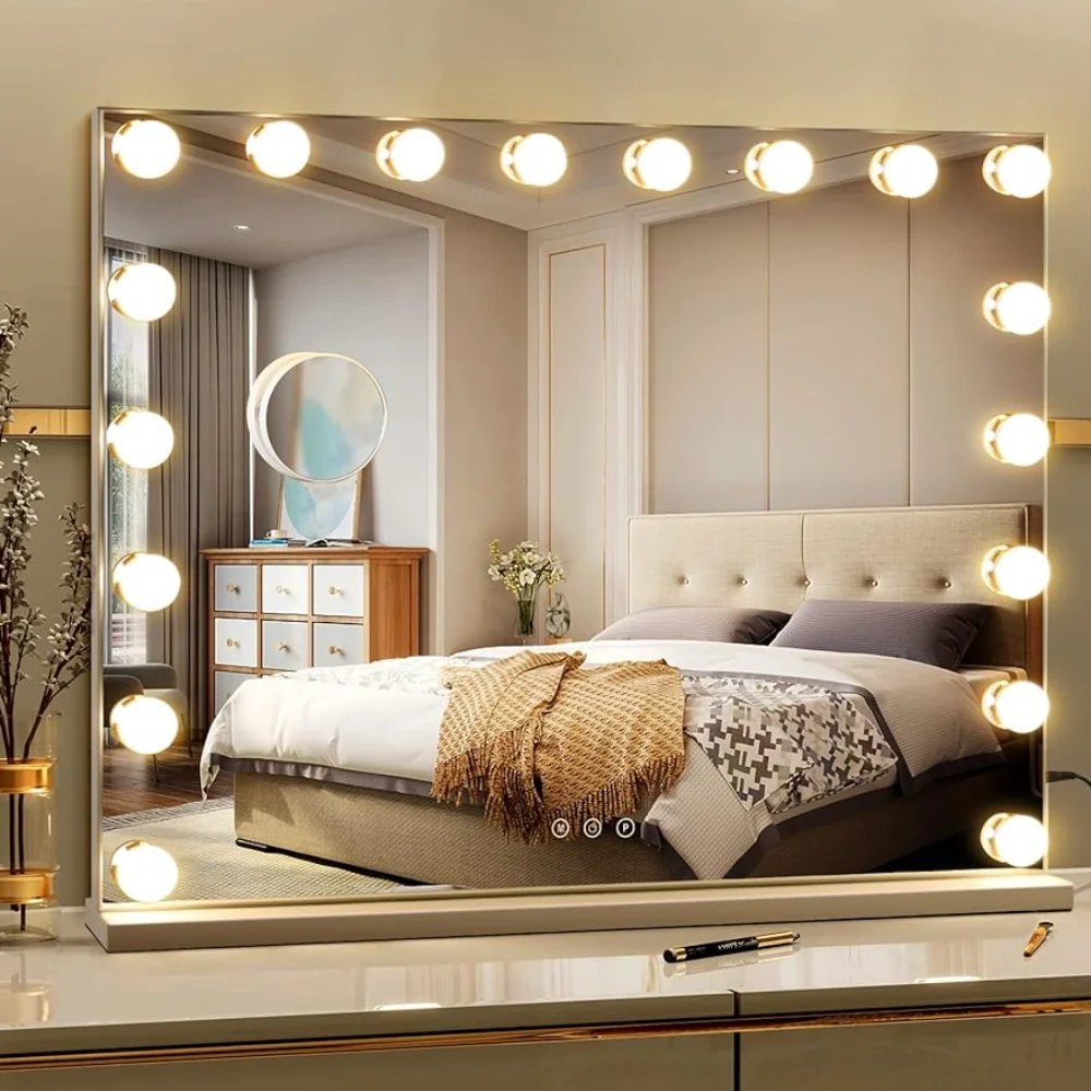 

VORREMIRR Vanity Mirror with Lights 28 x 22 Inch Large Makeup Mirror with 18 Dimmable Bulbs,