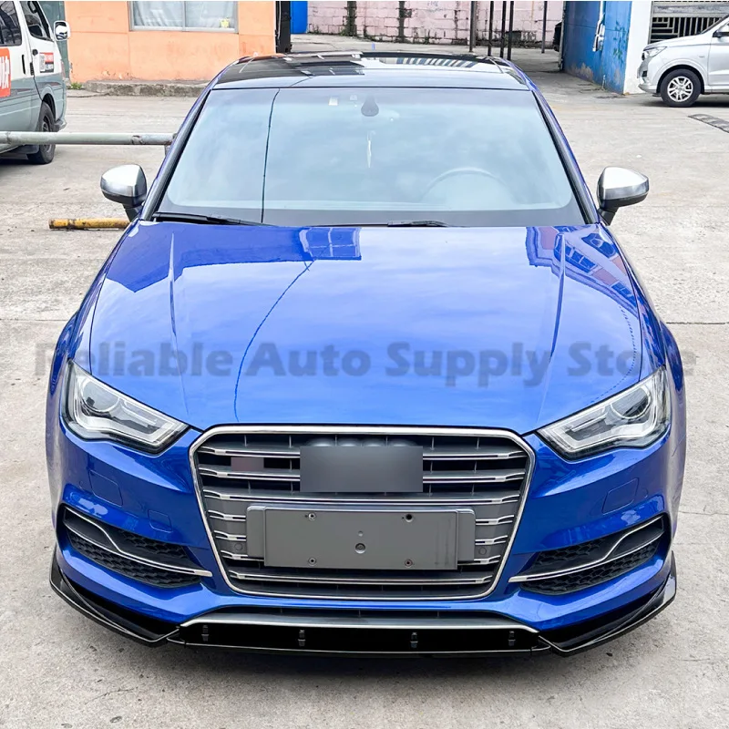 아우디 A3 S3 8V 2013-2016 프론트 립 스포일러, 블랙 / 카본 파이버 그레인 ABS 범퍼 스플리터, 정밀 OEM 피팅 바디 키트