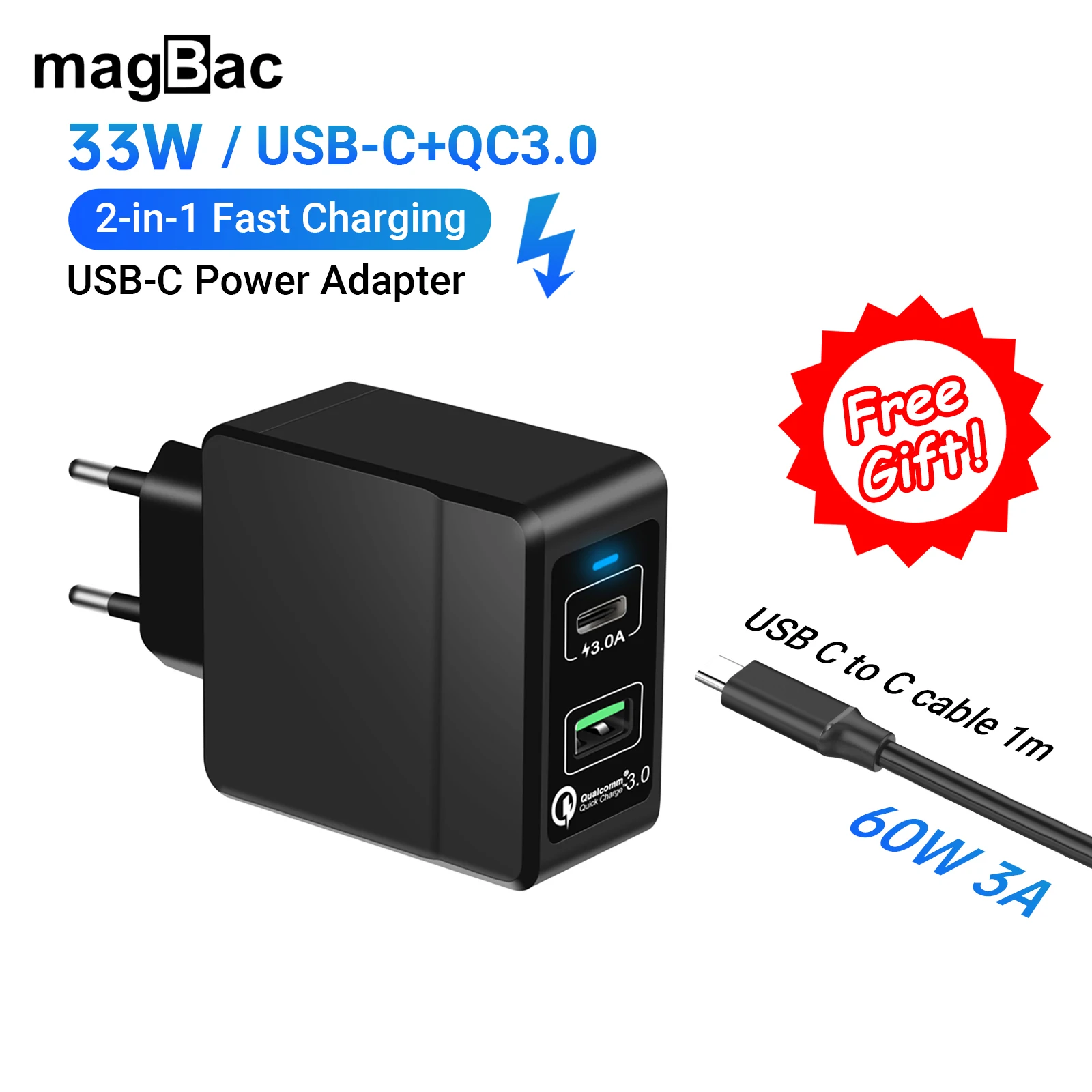 magBacPD15WQC3018WSmartphoneQuickCharger2PortEUPlugUSBC