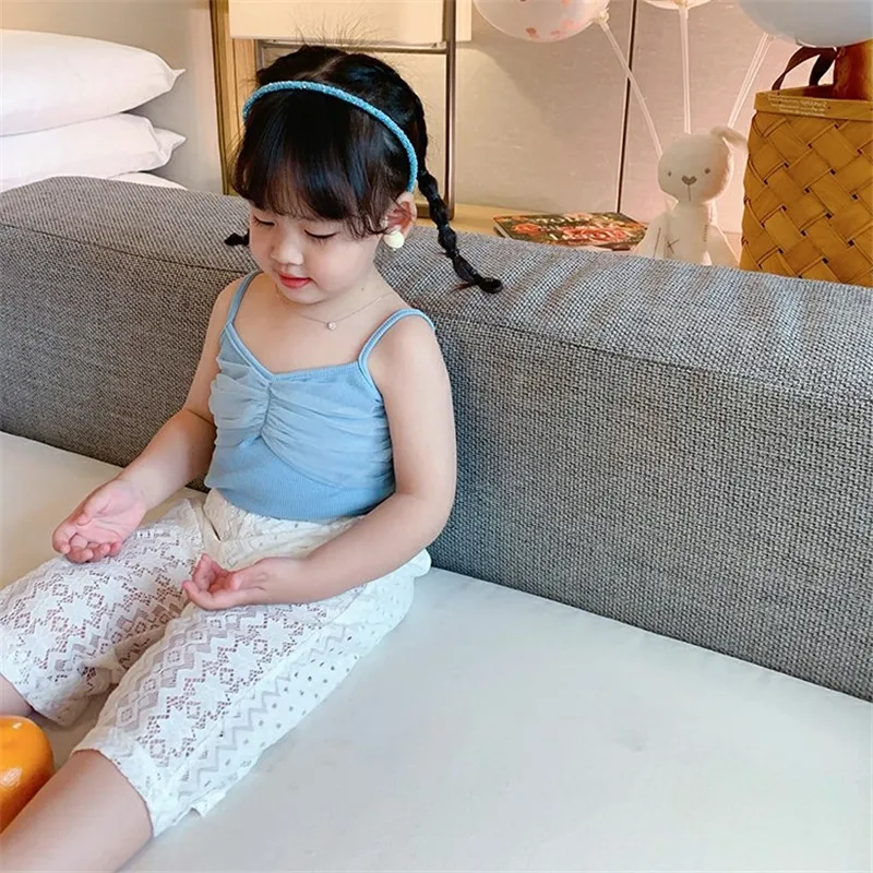여름 소녀 조끼 슬링 외국 스타일 어린이 한국어 버전 캔디 컬러 메쉬 탑 패션 캐주얼