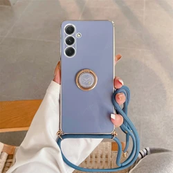 Luxury Plating Crossbody Lanyard Case with Ring Holder - Elegant Back Cover Accessory for A05S (Gs zh gray blue)