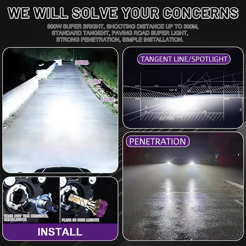 Carlitek LED 헤드 라이트 9084 CSP 칩 Canbus H1 H4 H8 H9 H11 H4 9012 Hir2 9005 9006 HB3 HB4, 선풍기 LED 헤드 램프 포함, H3 H7, 12V 2
