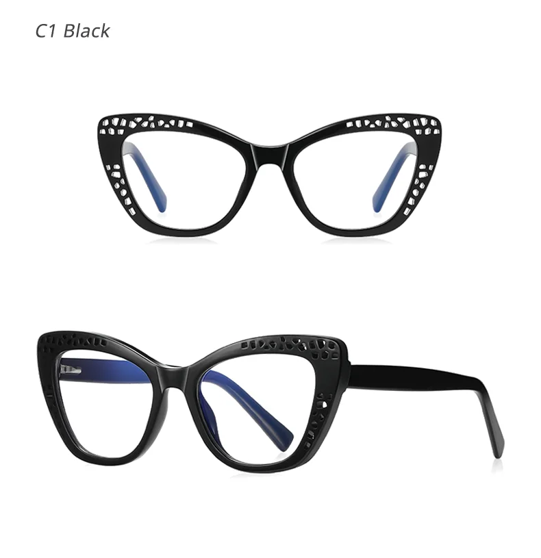 Ralferty Luxus Damen Brillen gestelle aushöhlen Cat Eye Grade Brillen gestell Frauen Myopie Rezept Brillen fassungen – Detail 8