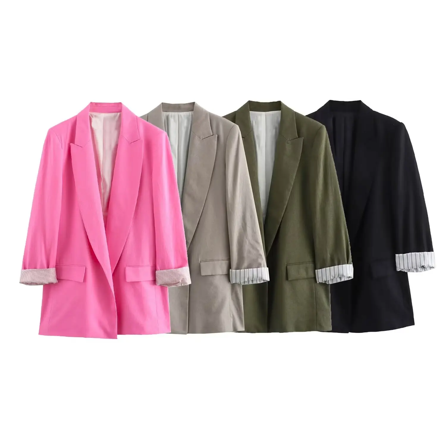 

Women's 2024 New Fashion Temperament Joker Linen Blended Suit Jacket Retro Chiffon Long Sleeve Women's Coat Chic.