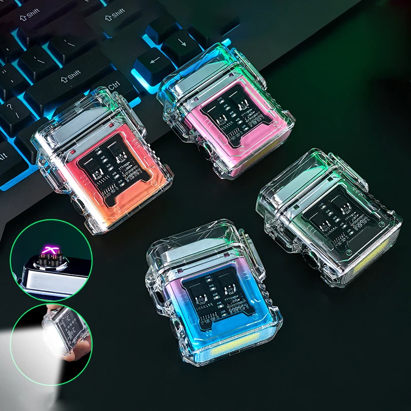 デュアルアーク防水ライター,USB Type-C,充電式プラズマ屋外懐中電灯