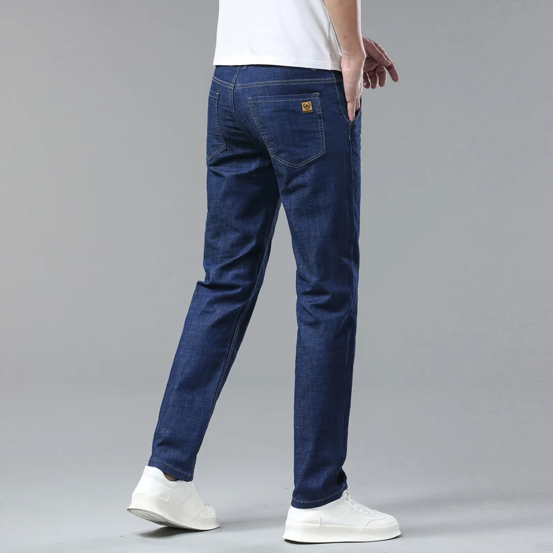 Light Blue Classic Business Casual Cotton Pants Fashion Breathable Denim Elastic Trousers Brand Men's Clothing Straight Jeans 6