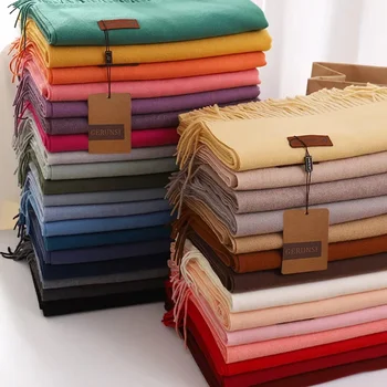 2024 Winter Cashmere Scarf Women Thick Warm Pashmina Shawls Wraps Solid Color Tassel Lady Blanket Echarpe Bufanda Hijab